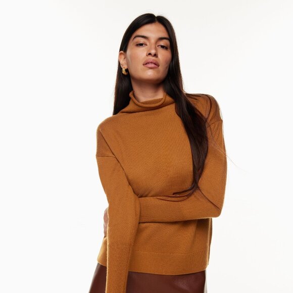 Aritzia Wilfred Cyprie 100% Merino Wool Mockneck Sweater Rich Chestnut Sz S - Picture 1 of 7